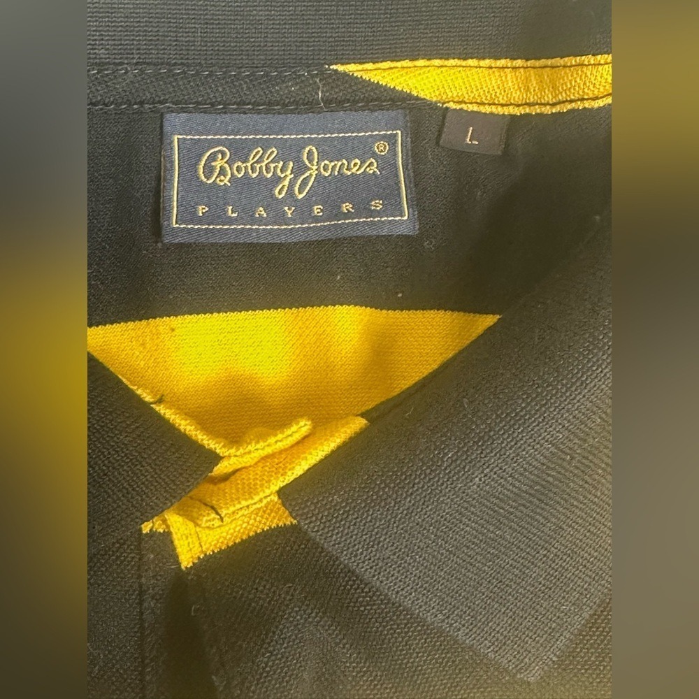 Bobby Jones Players Polo Shirt Georgia Tech Mens Large Black Yellow Stripe Golf - Picture 5 of 9